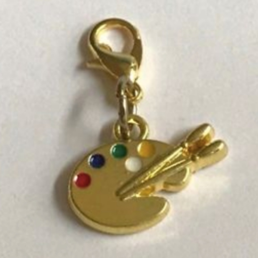 Gold Plated Art Palette Charm Zipper Pull Clip Artist Graduation Gift Bag Charm